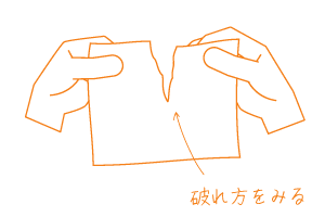 用紙の目を破れ方で確認する実験