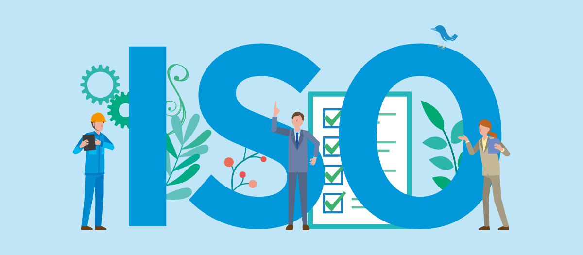 ISO 9001の品質マネジメントとISO/IEC 27001の情報セキュリティマネジメントを表すイラスト